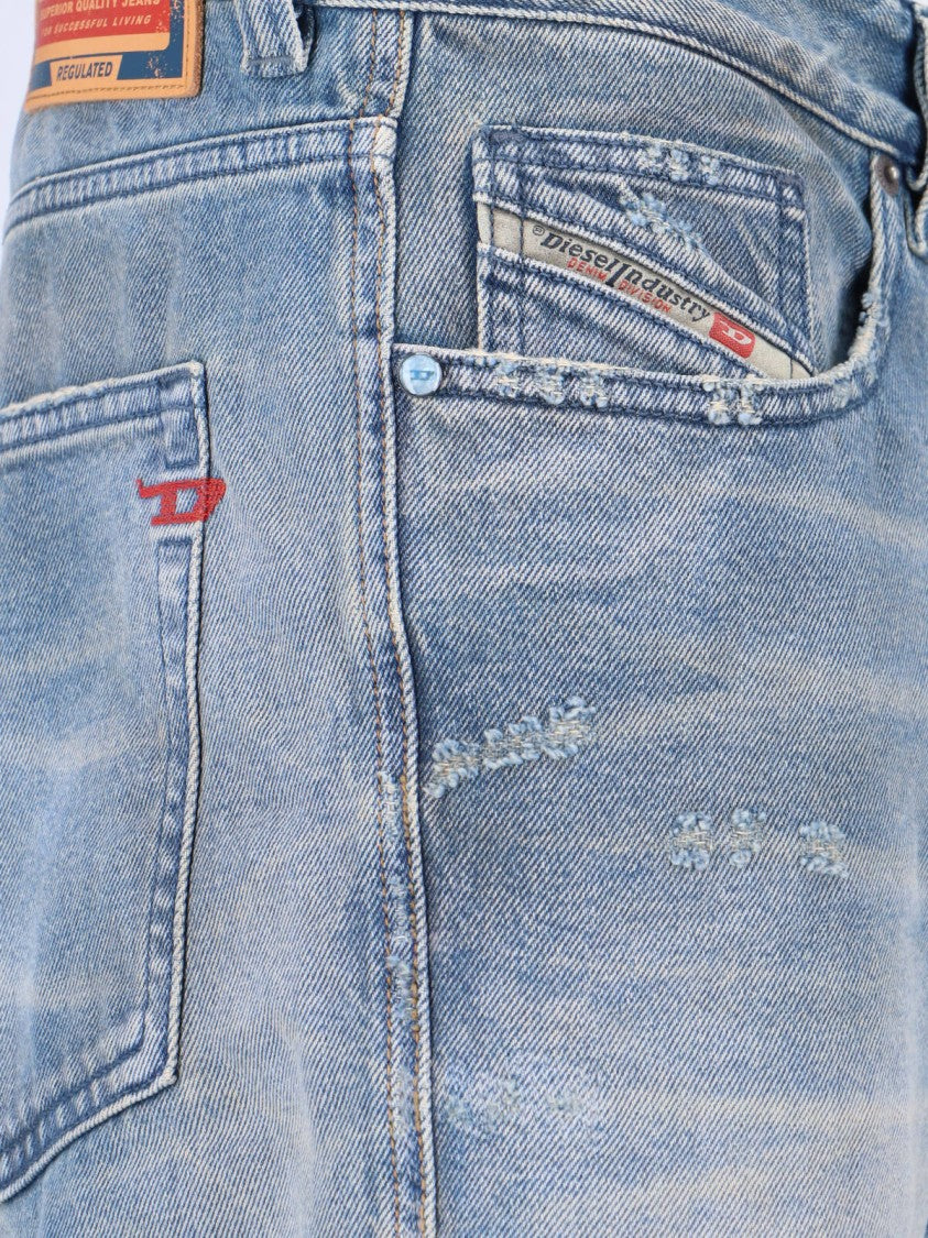 Diesel Straight-Leg Blue Denim Jeans With Distressed Details