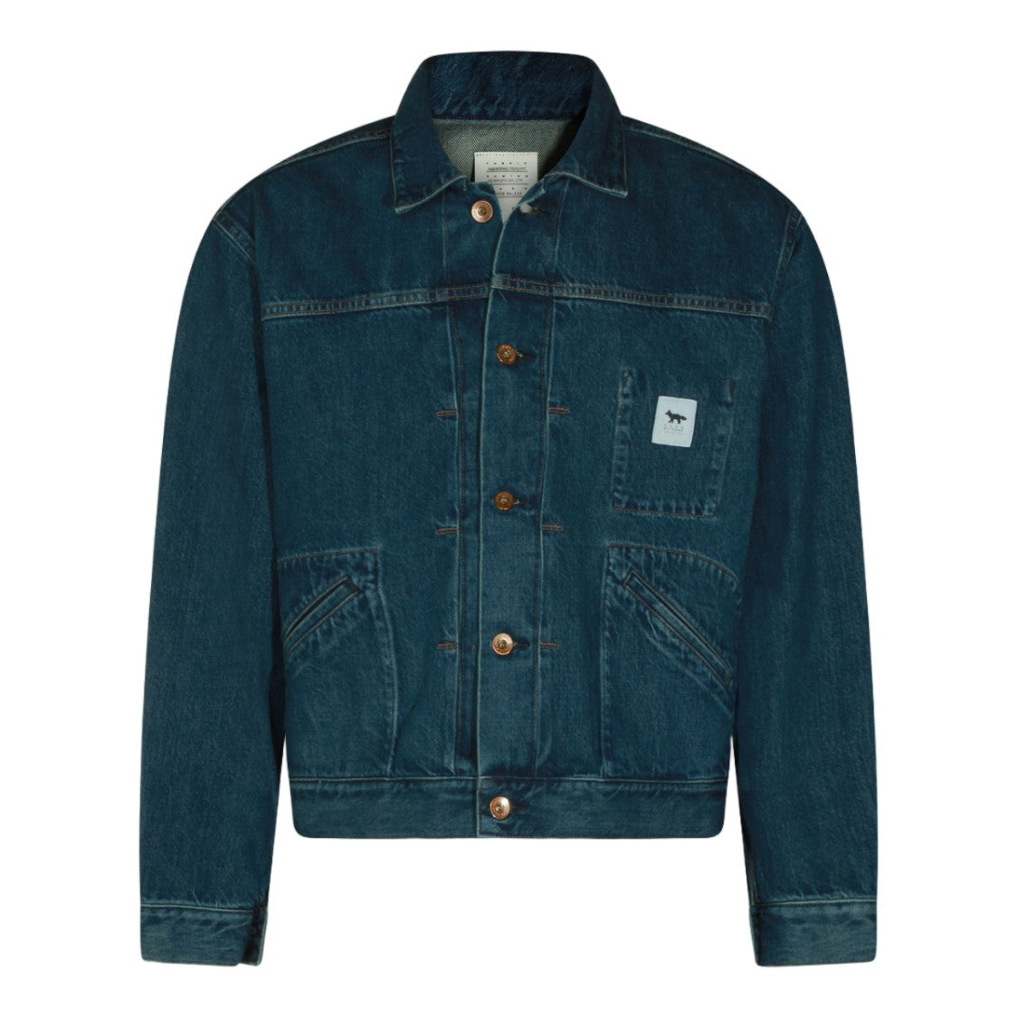 Maison Kitsuné Classic Denim Jacket With Structured Collar And Vintage Wash