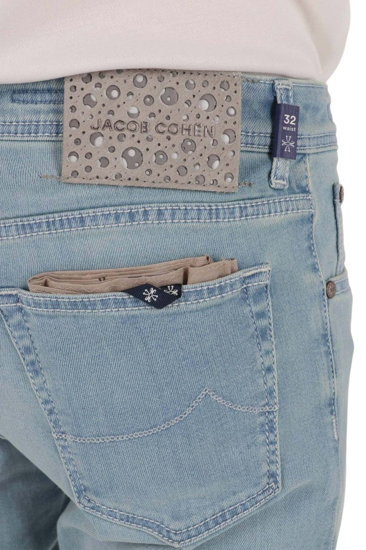Jacob Cohen Comfort-Fit Light Blue Denim Jeans With Intricate Labeling