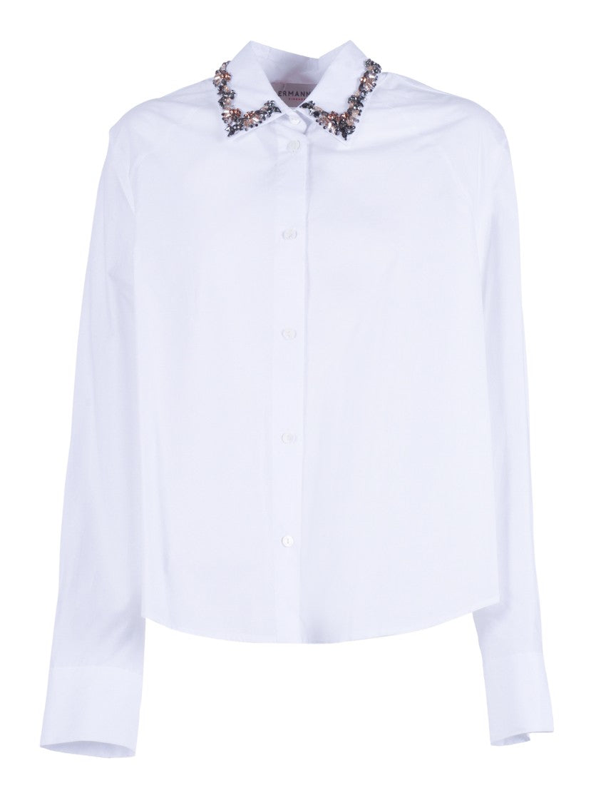 Ermanno Scervino White Cropped Embellished Shirt