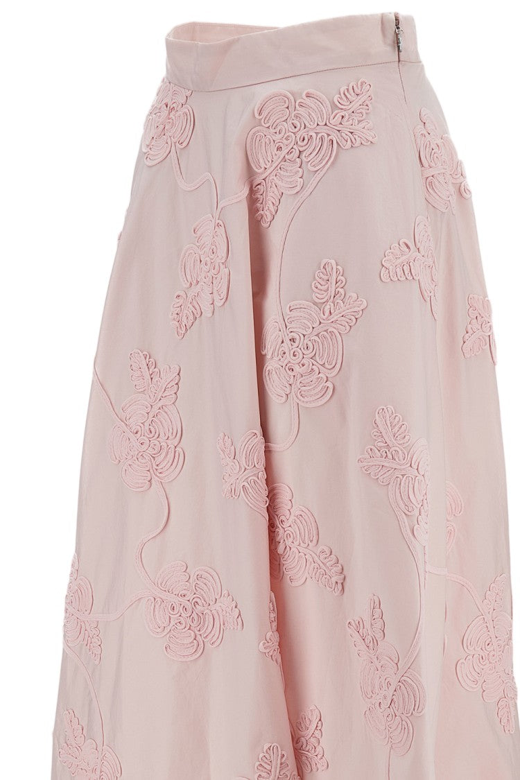 Rotate Voluminous Floral Appliqué Midi Skirt