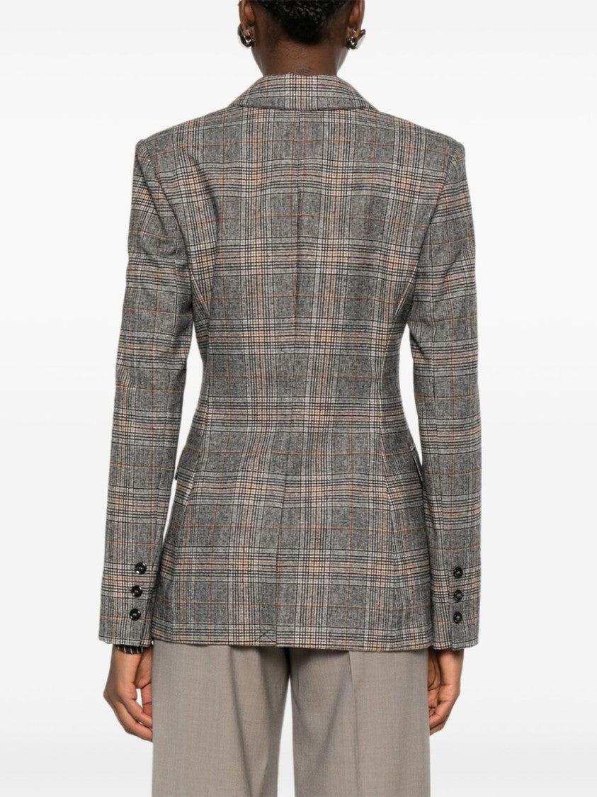 Pinko Double-Breasted Tailored Jacket With Plaid Pattern