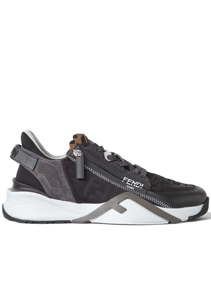 Fendi Flow Black/Grey Low-Profile Side-Zip Sneakers