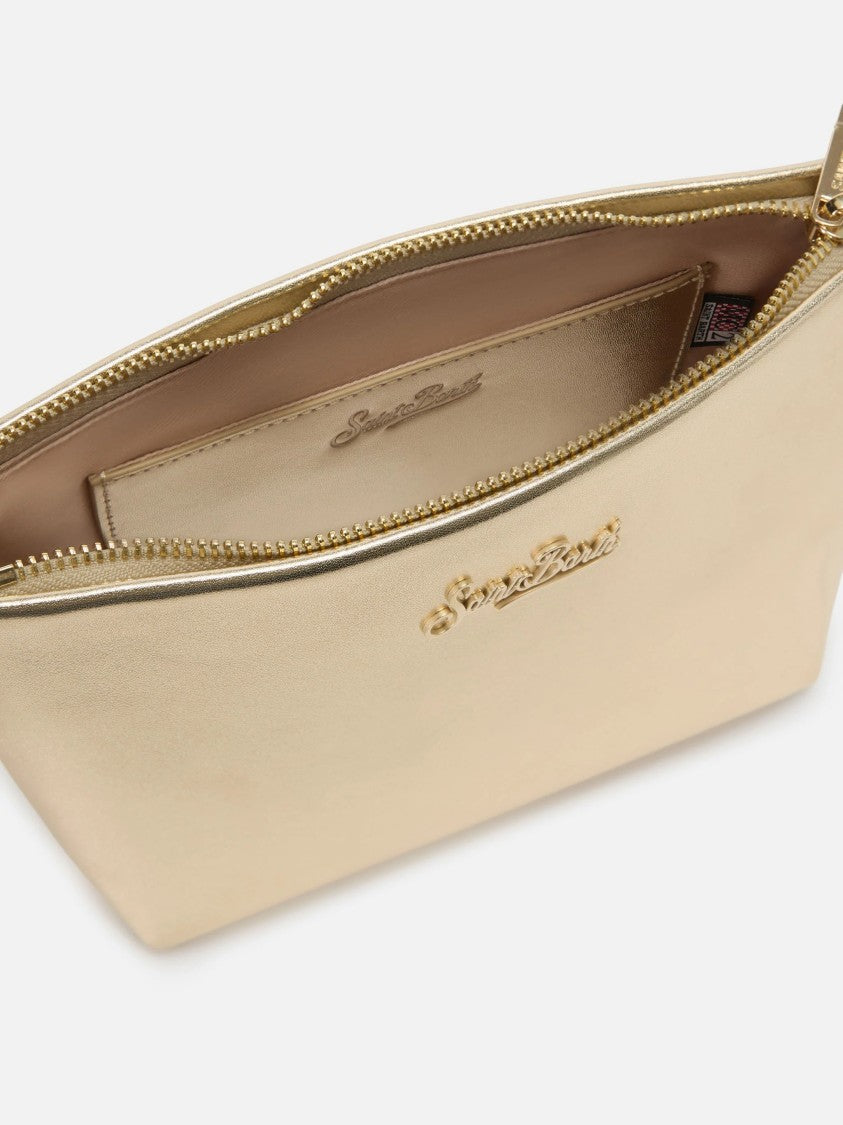 Mc2 Saint Barth Minimalist Metallic Gold Handbag With Embossed Logo Detail