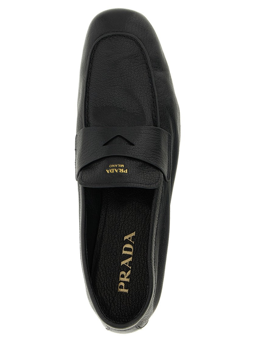 Prada Garnet Leather Loafers With Embossed Logo