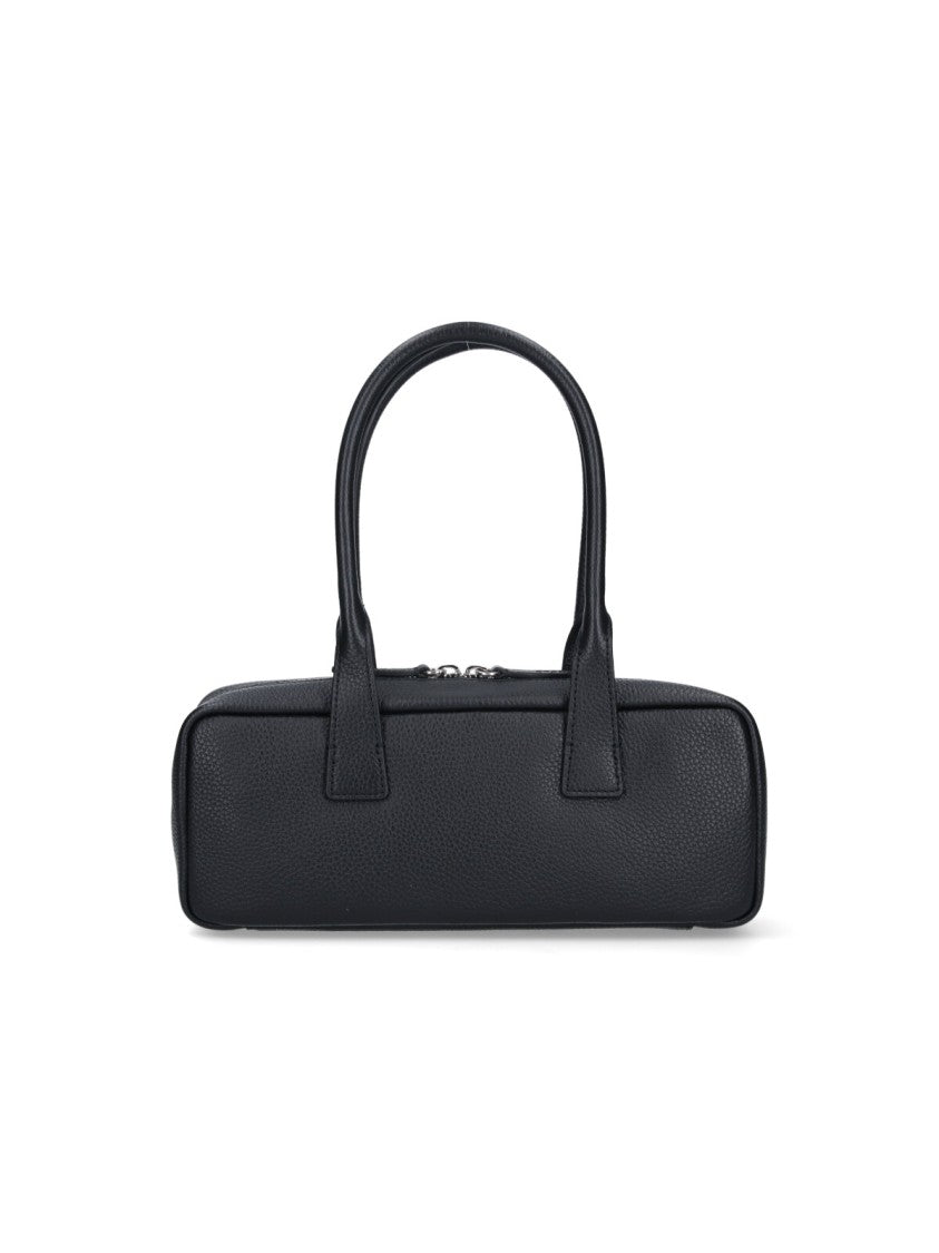 Staud Textured Black Leather Shoulder Bag With Dual Zip Closure