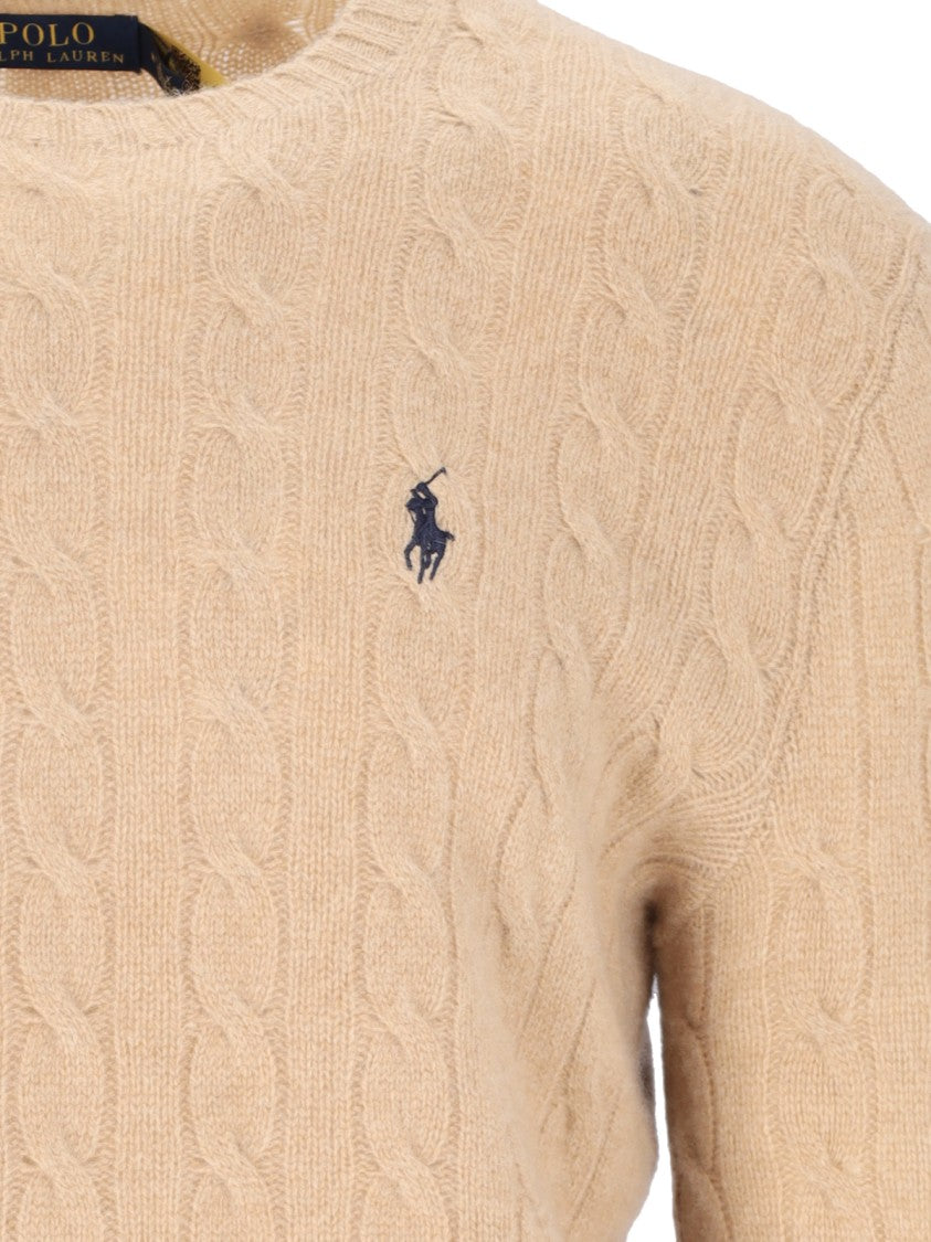 Polo Ralph Lauren Logo Cable Sweater In Beige Wool