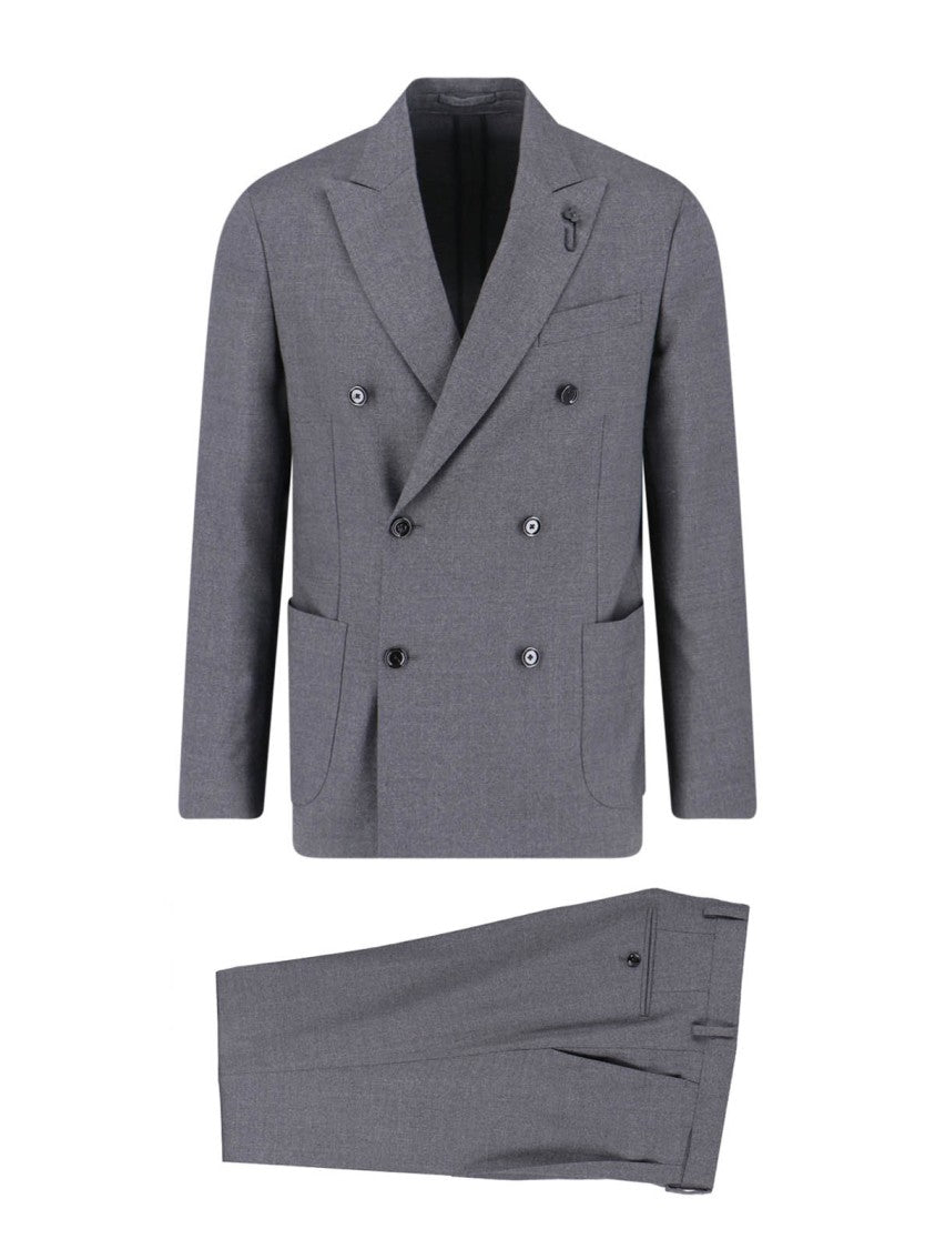 Lardini Tailored Double-Breasted Suit With Decorative Flower Pin