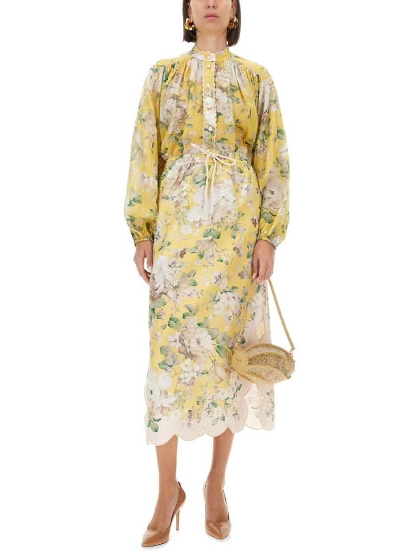 Zimmermann Classic Linen Skirt With Elegant Draping