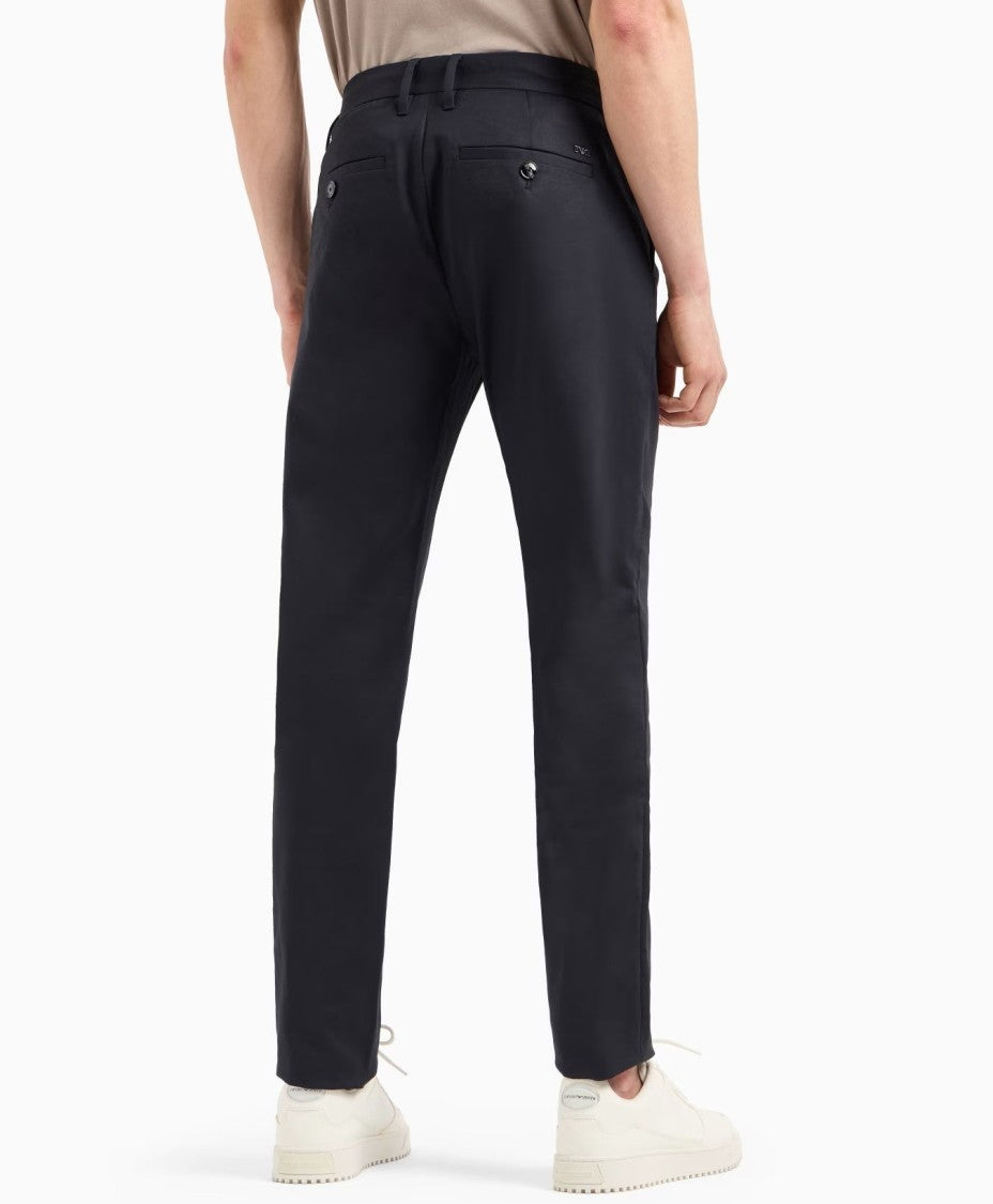 Emporio Armani Tailored Blue Navy Trousers In Premium Stretch Gabardine