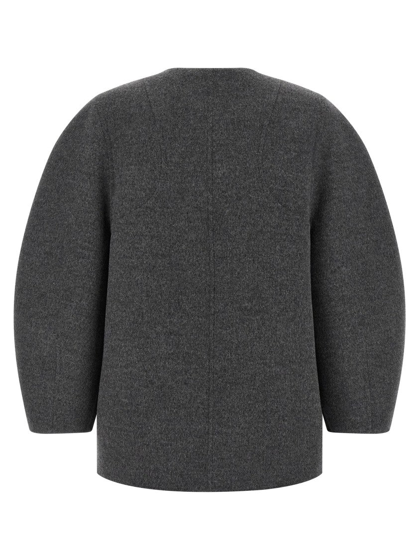Fendi Cocoon Blouson In Double Mélange Wool With Sheepskin Accents