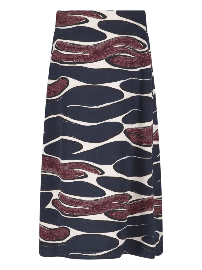 Marni High-Waisted Midi Skirt With Crimson Flow Pattern