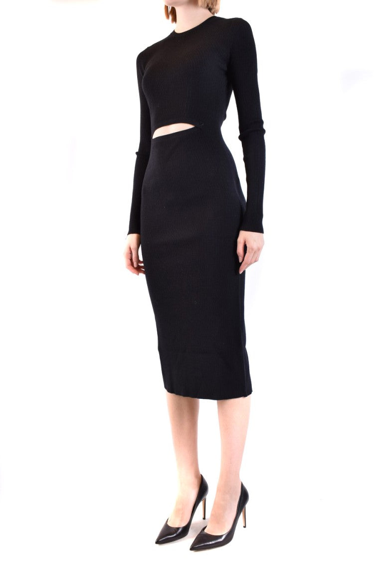Diesel Ribbed Midi Dress With Cut-Out Detail And Long Sleeves
