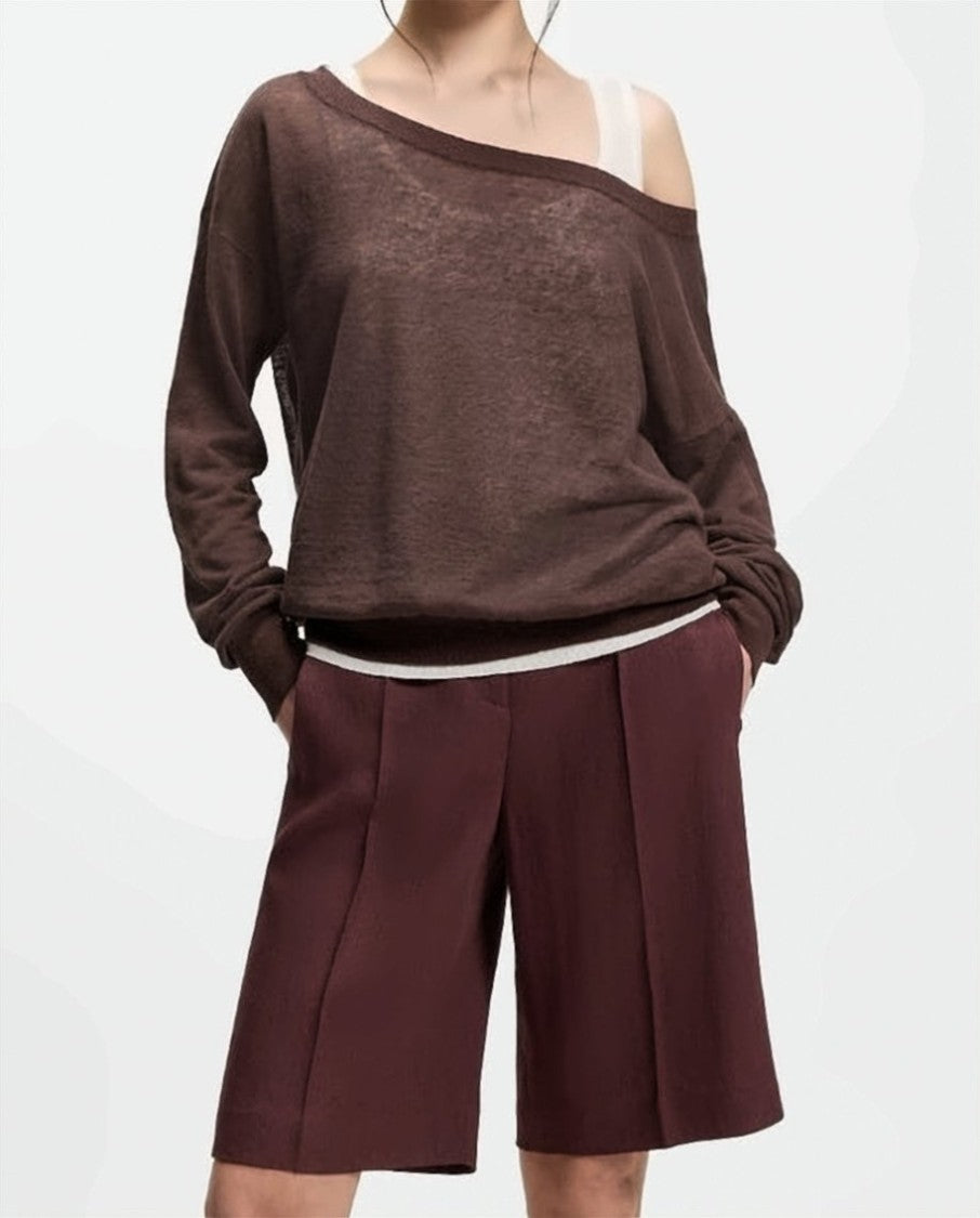 Boss Brown Layered Effect Cup Neck Sweater