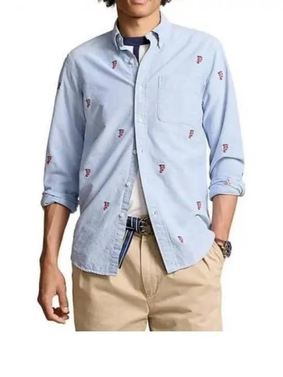 Polo Ralph Lauren Light Blue Button-Up Shirt With Classic Collar And Embroidered Motifs