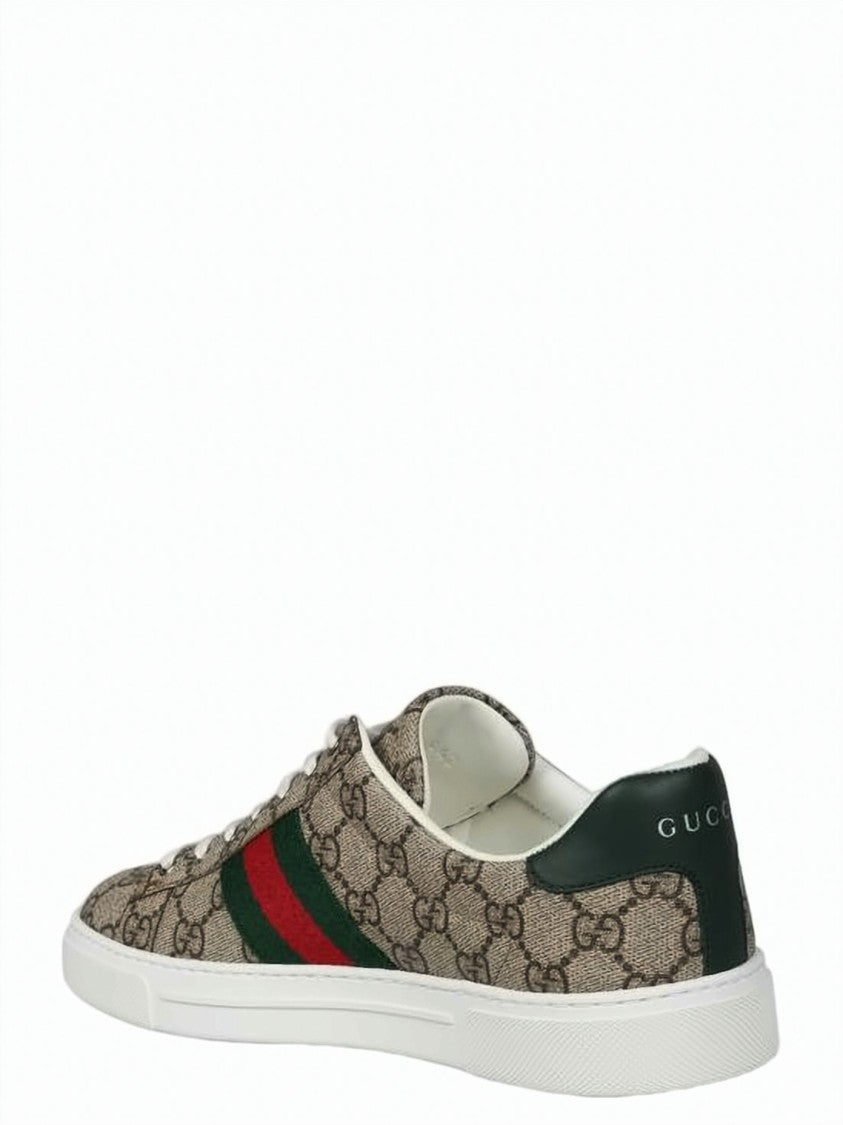 Gucci Canvas Upper Sneakers With Monogram Pattern And Iconic Stripe