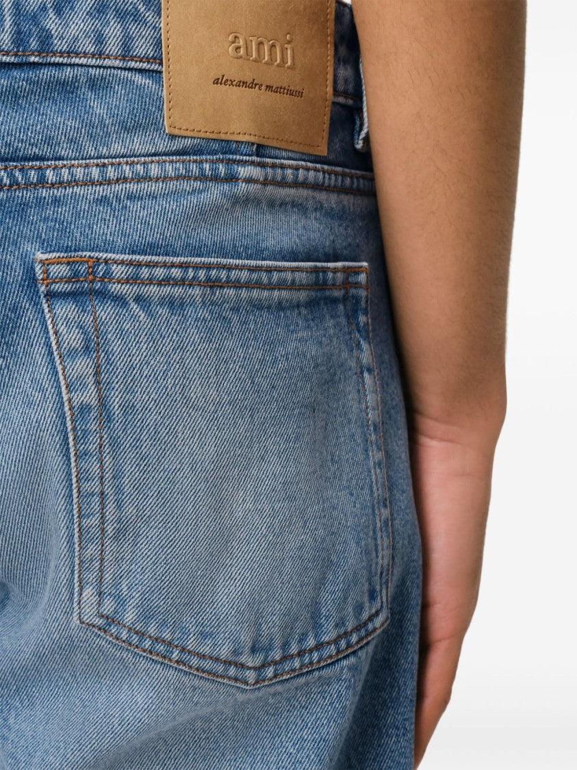 Ami Paris Indigo Blue Whiskering Effect Denim Jeans