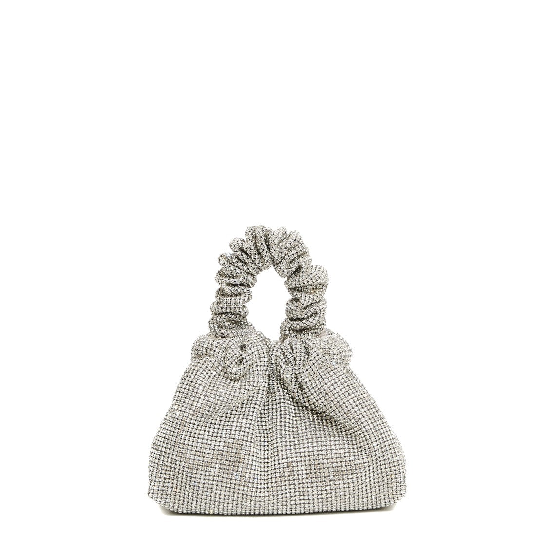 Twentyfourhaitch Gathered Handle Silver Handbag With Embellishments