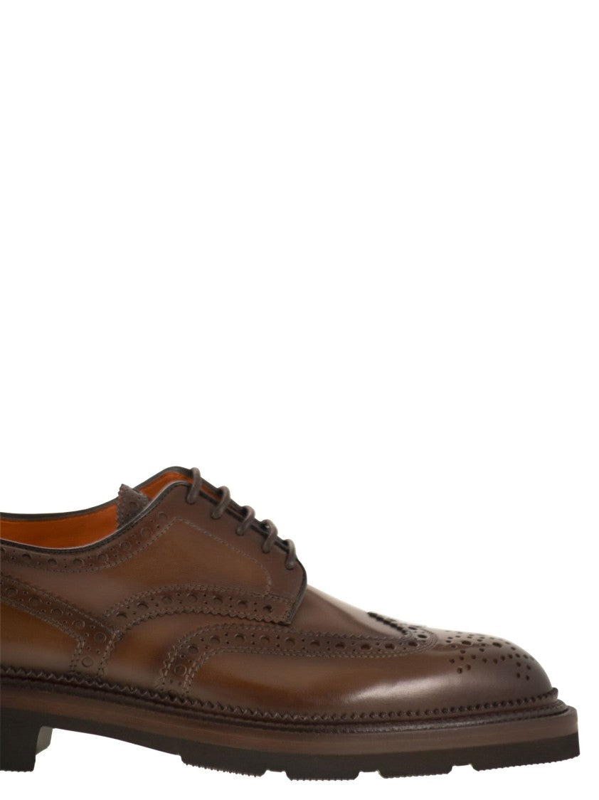 Santoni Lace-Up Derby Brogue In Leather