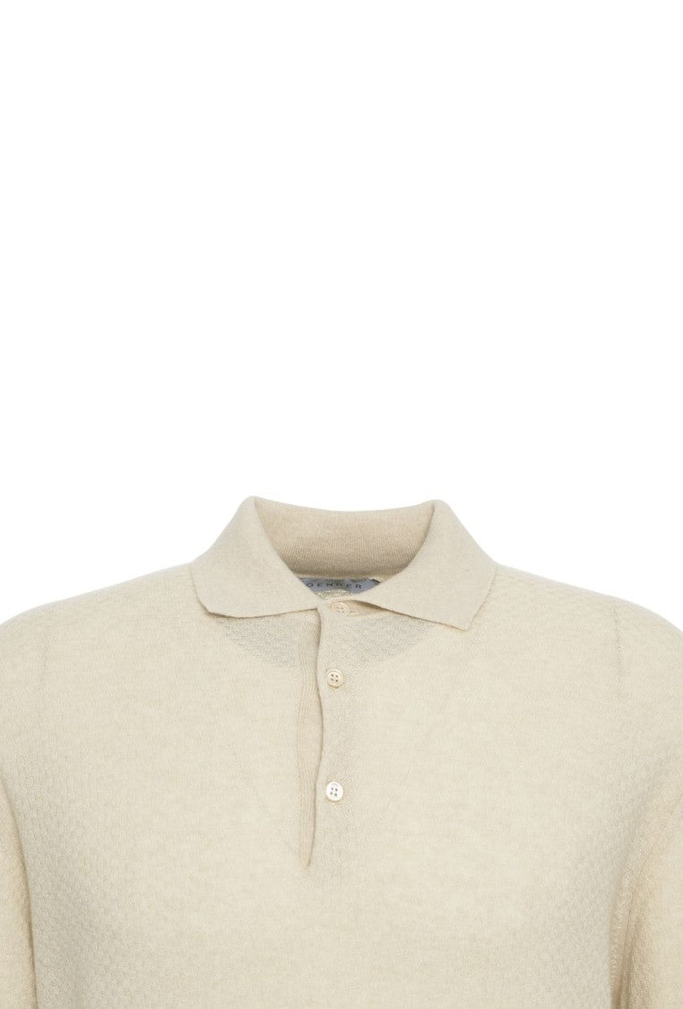 Gender Beige Knit Polo With Classic Collar