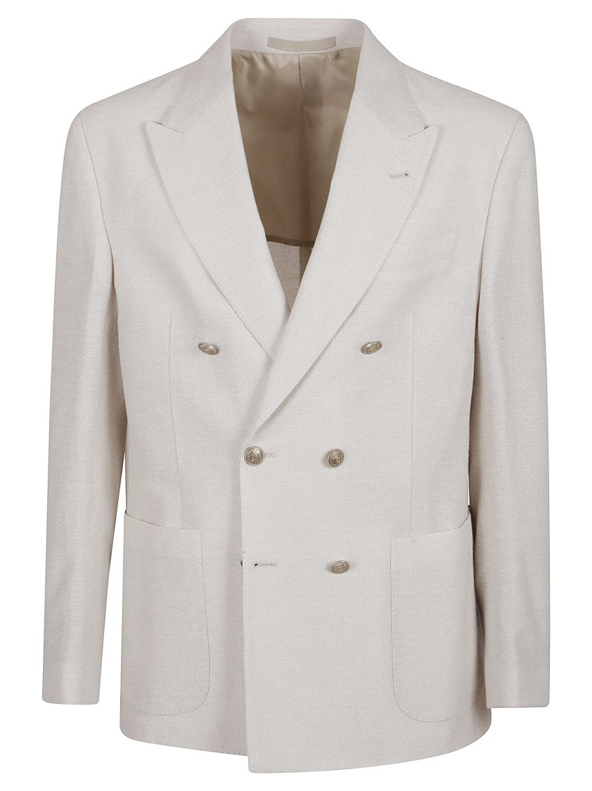 Eleventy Cotton-Linen Blend Double-Breasted Jacket