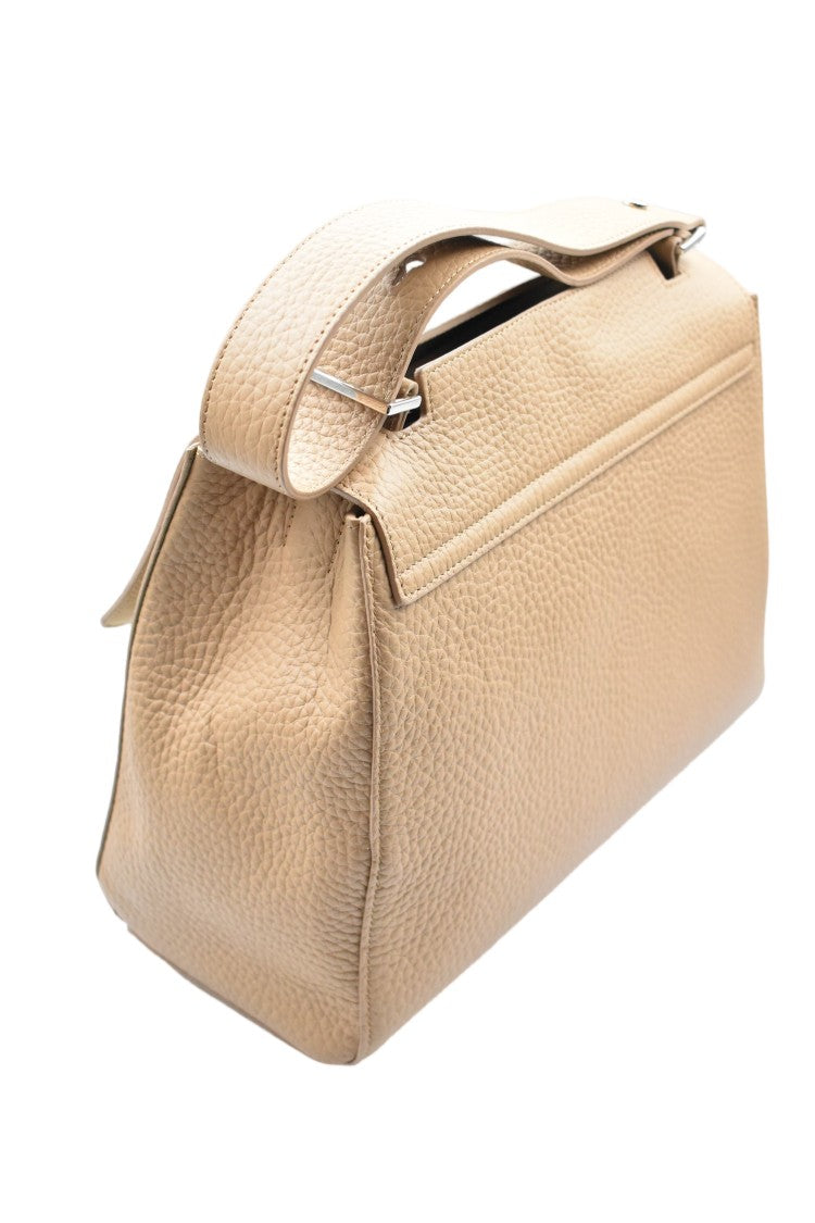 Orciani Beige Hammered Leather Customizable Zip Handbag