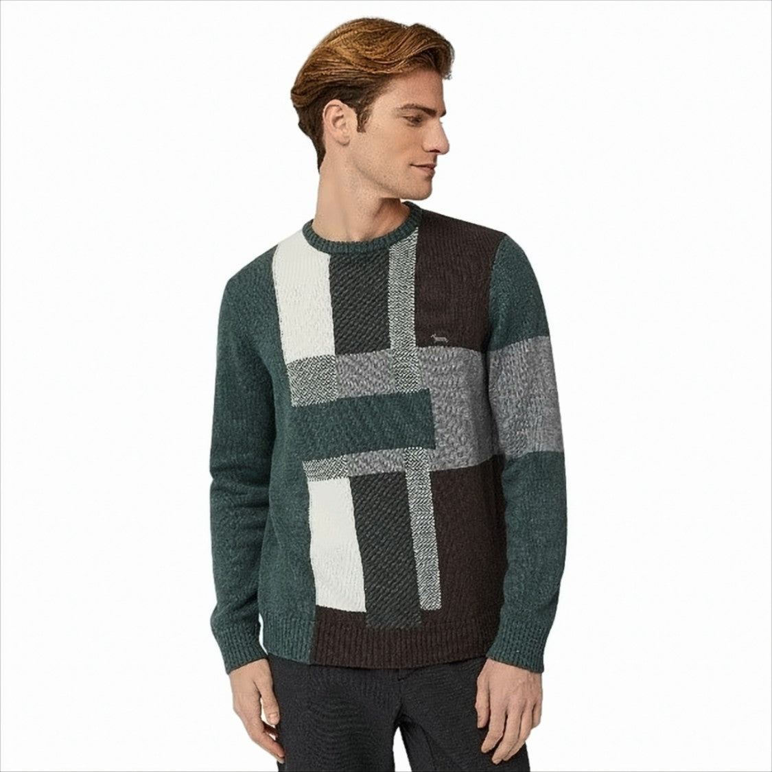 Harmont & Blaine Patchwork Pullover With Textured Design