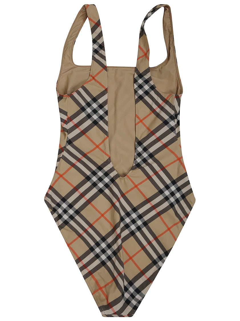 Burberry Checkered One-Piece Swimsuit With Deep V Neckline