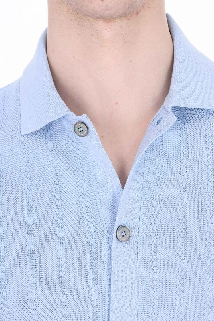 Ballantyne Blue Textured Cotton Polo Shirt