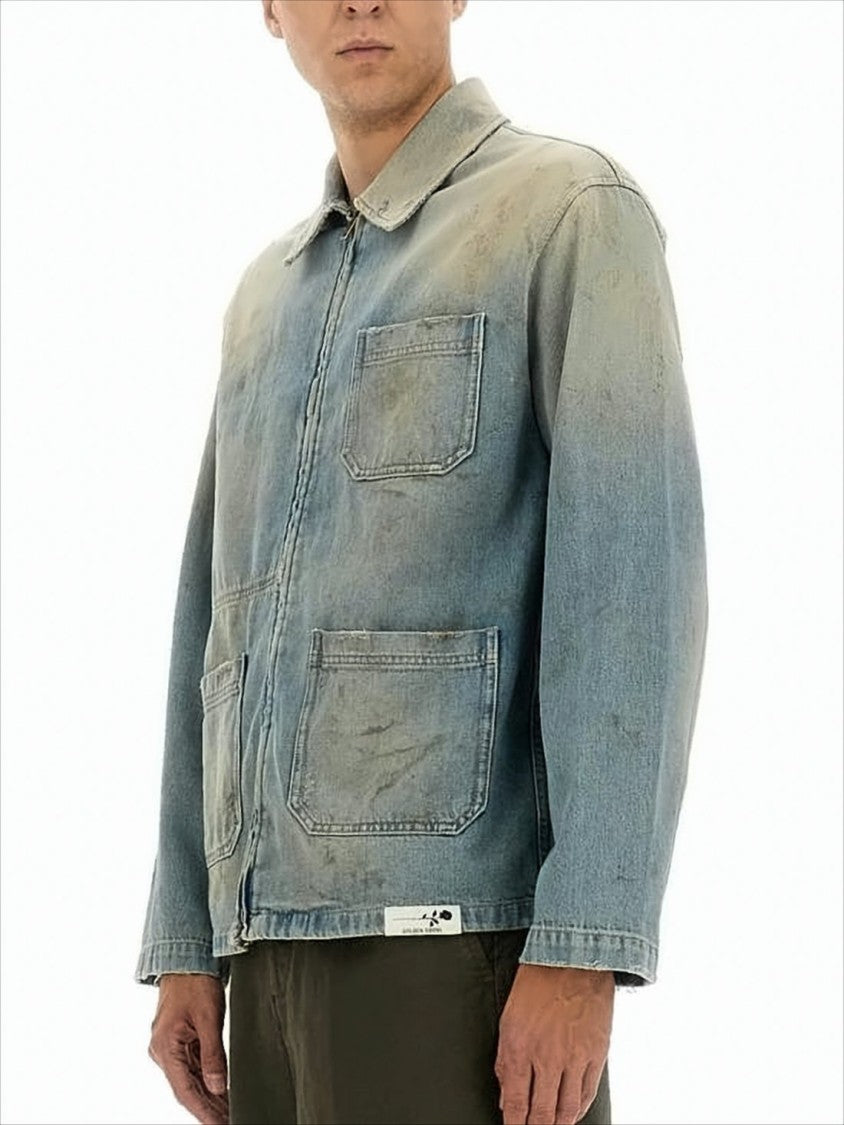 Golden Goose Distressed Blue Denim Jacket With Classic Collar