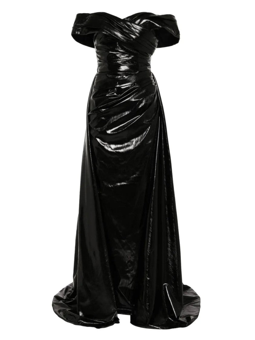 Saiid Kobeisy Gold Lame Off-Shoulder Dress