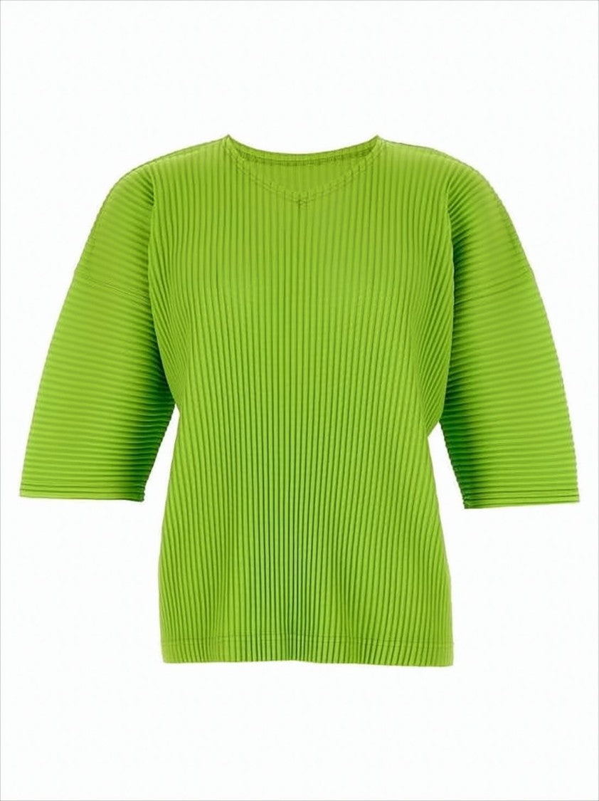 Homme Plissé Issey Miyake Lime Green Pleated Short-Sleeve Top With Boxy Silhouette