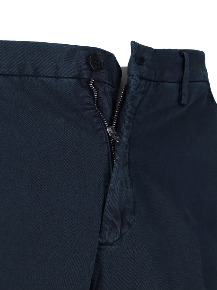 Incotex Navy High-Waisted Chino Pants With Straight Leg Design