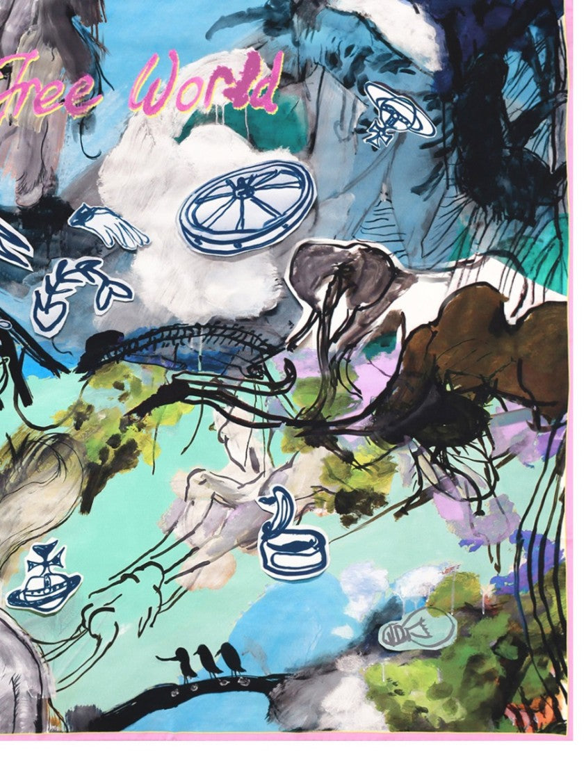 Vivienne Westwood Pink Abstract Animal Print Silk Scarf
