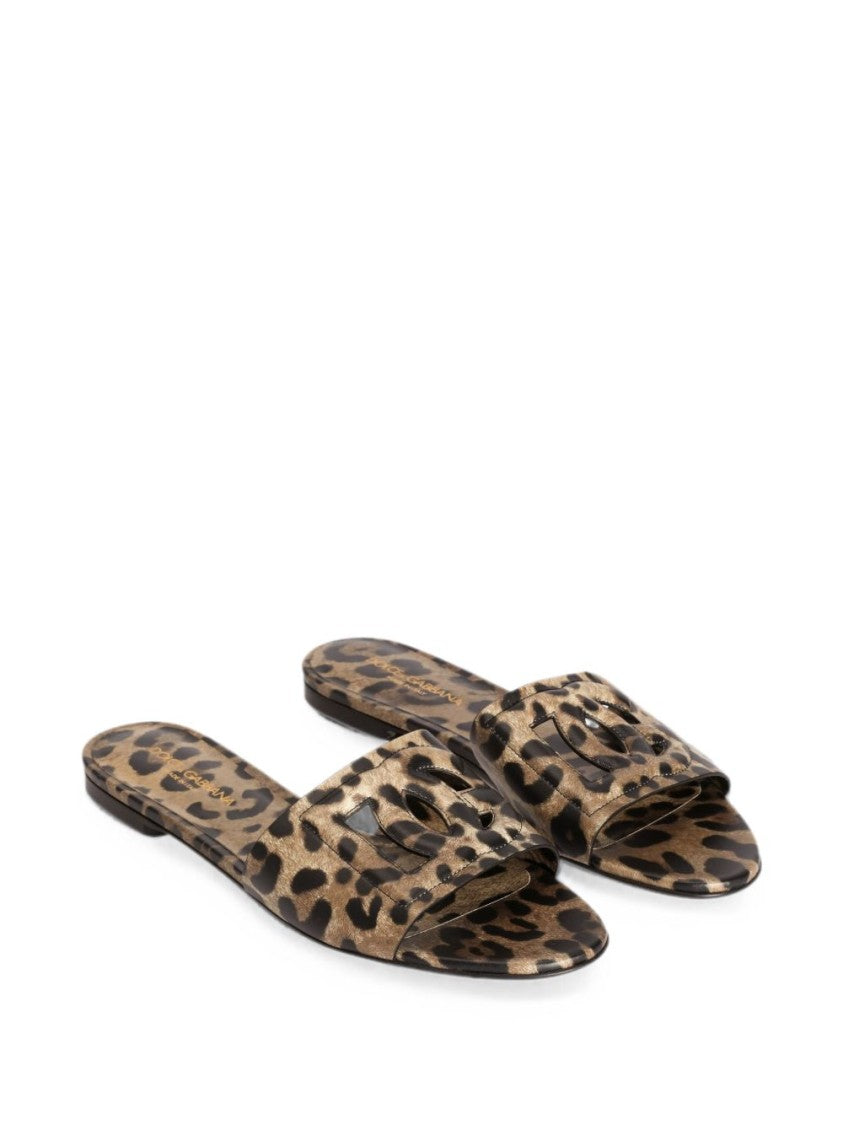 Dolce & Gabbana Leopard Flat Slides Cut-Out Mules