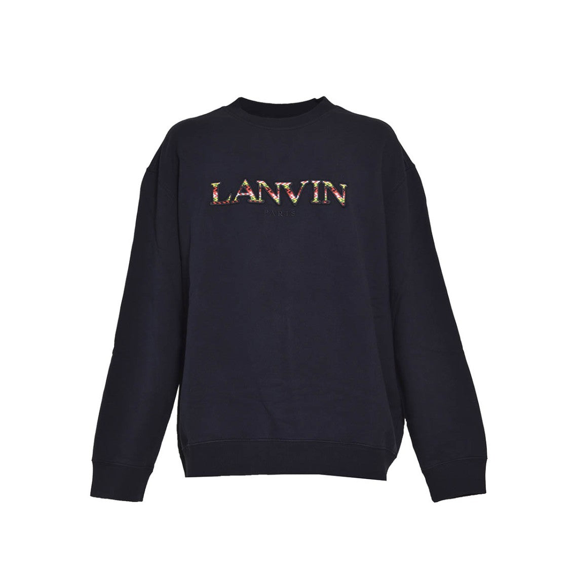 Lanvin Curb Crewneck Sweatshirt In Black With Multicolored Embroidery