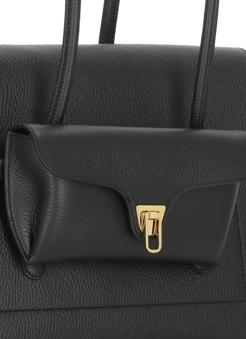 Coccinelle Large Pebbled Leather Shoulder Bag With Gold Hardware