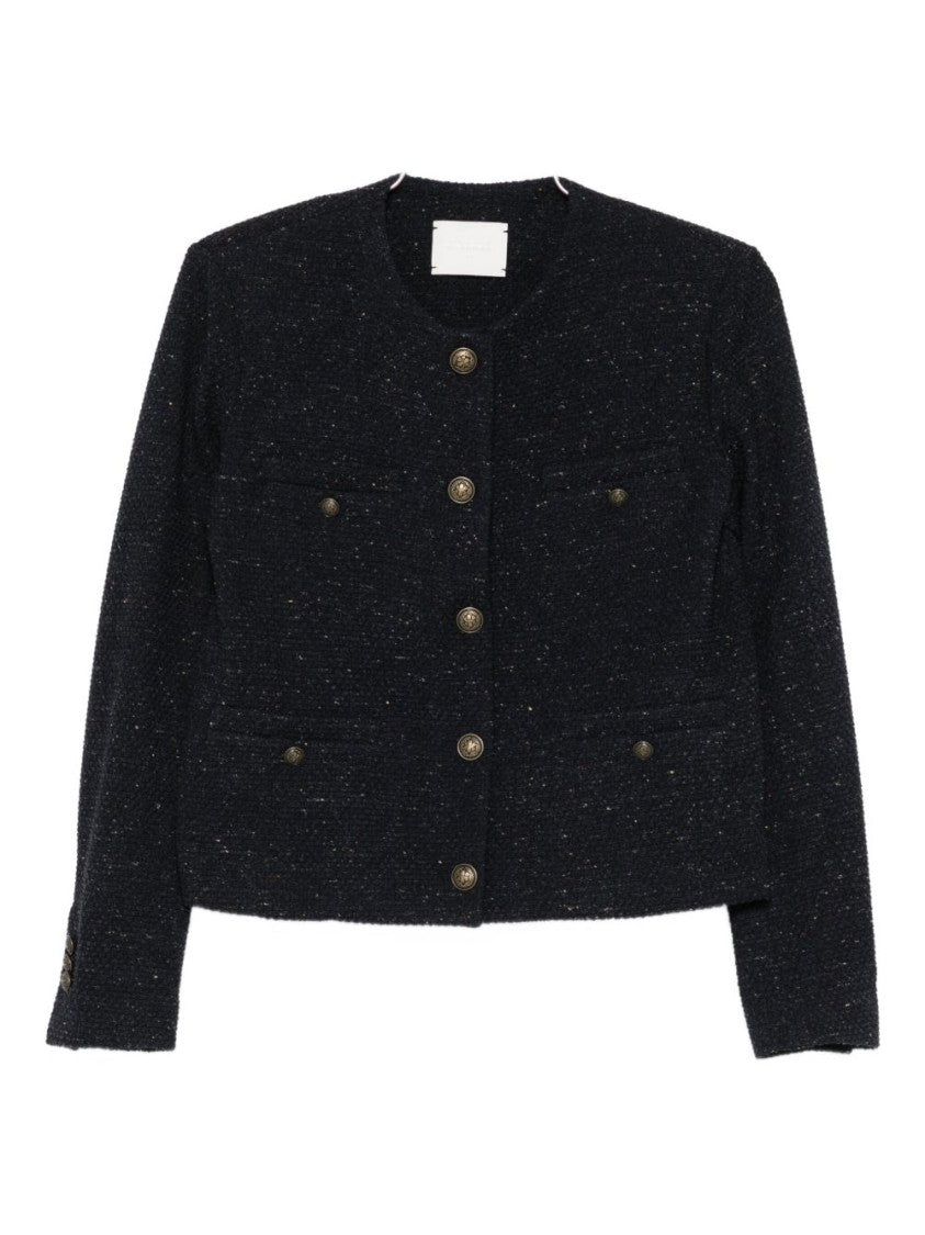 Circolo 1901 Cropped Textured Jacket With Decorative Metallic Buttons