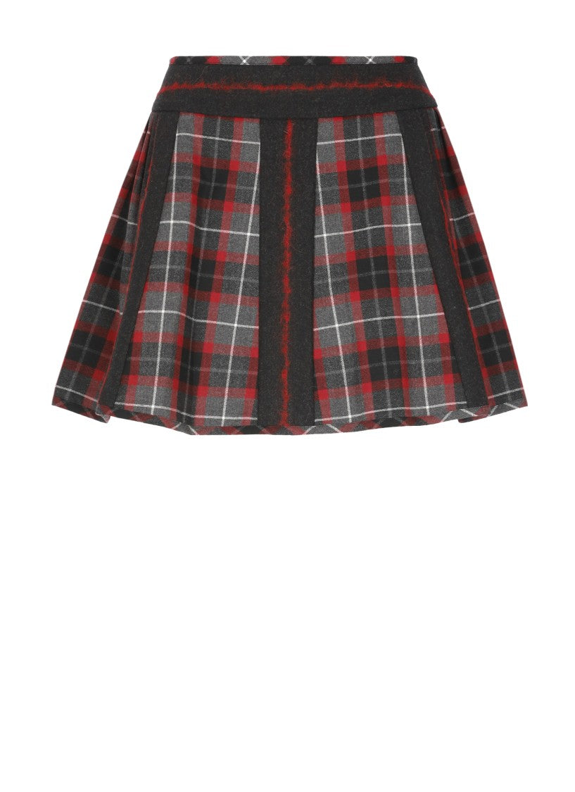 Vivienne Westwood Black Bell Red Tartan Pleated Wool Mini Skirt