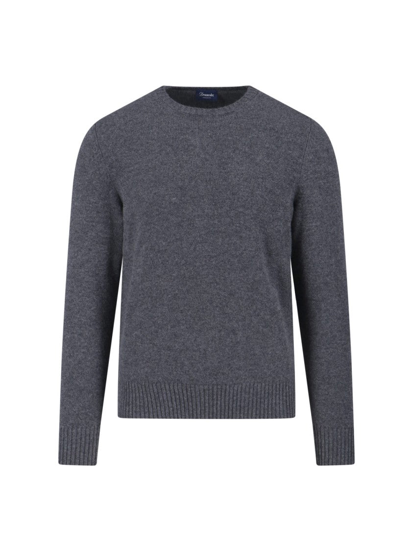 Drumohr Textured Knit Grey Sweater With Round Neckline
