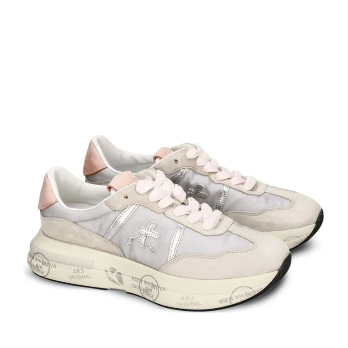 Premiata White Leather Smooth Suede Panel Sneakers