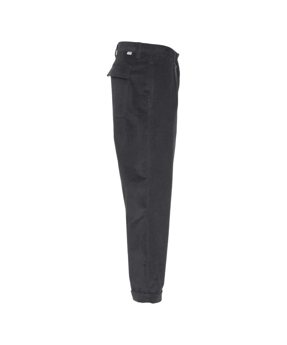 Paolo Pecora Corduroy Trousers With Pleats And Metal Waist Detail