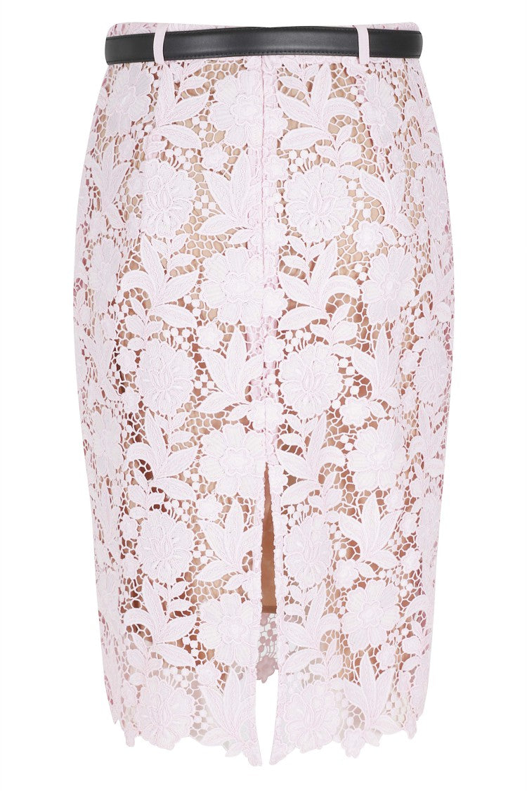 Self-Portrait Pink Lace Midi Floral Petticoat Polyester Midi Skirt