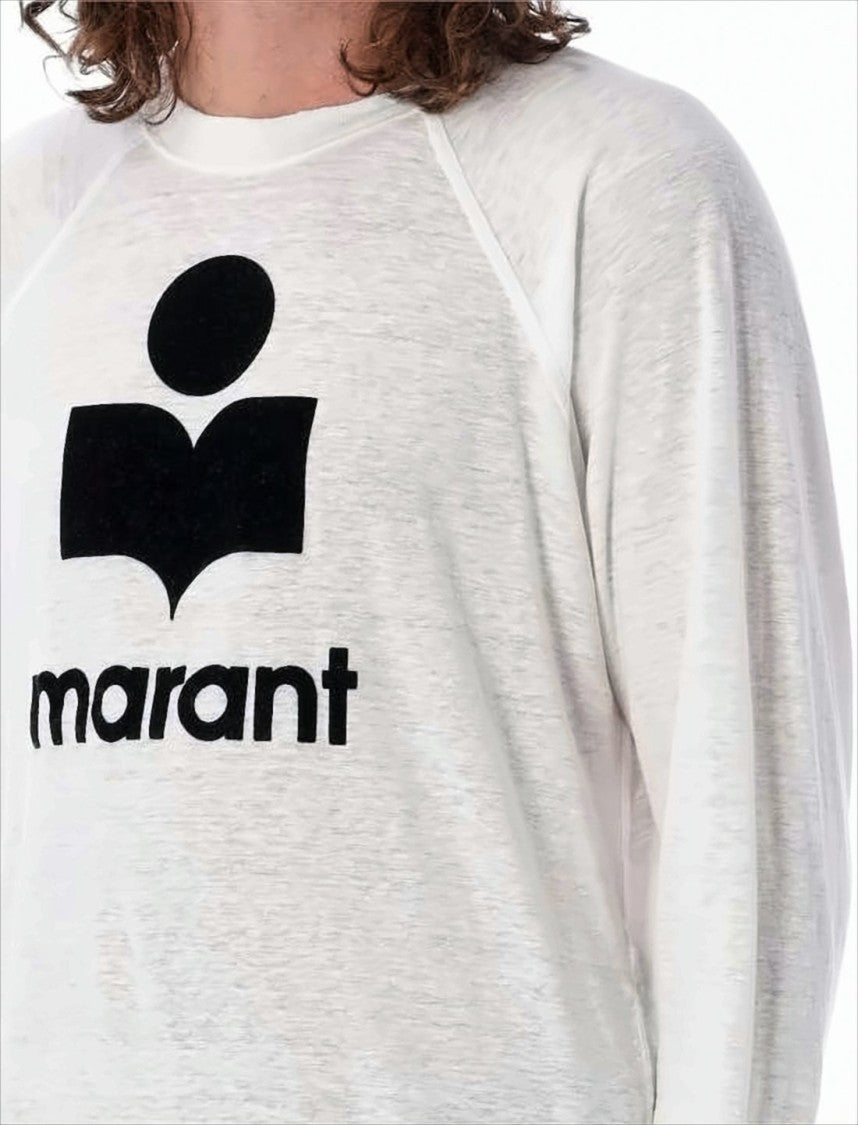 Isabel Marant Relaxed-Fit Linen Long-Sleeve T-Shirt With Bold Graphic Logo