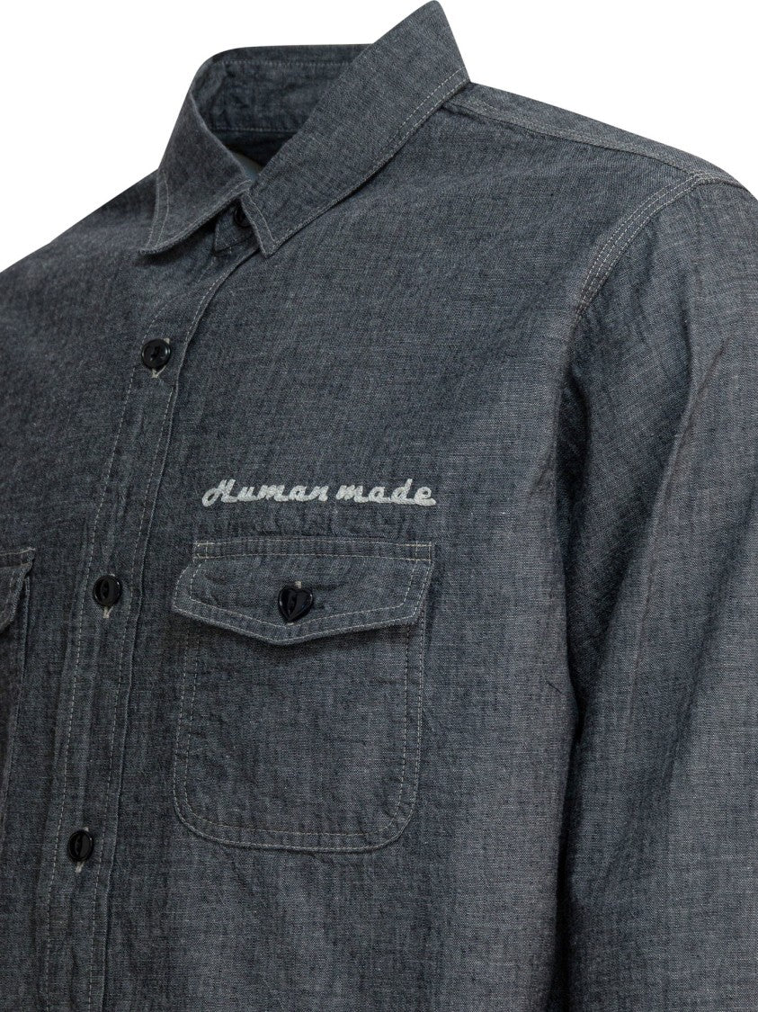 Human Made Classic Button-Up Chambray Shirt With Flap Pockets
