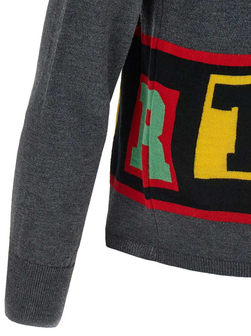 Comme Des Garçons Bold Intarsia Knit Sweater With Cuffed Sleeves