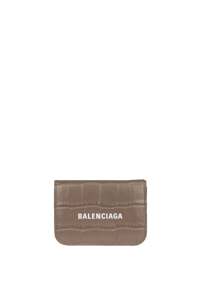 Balenciaga Beige Croco Embossed Leather Mini Wallet