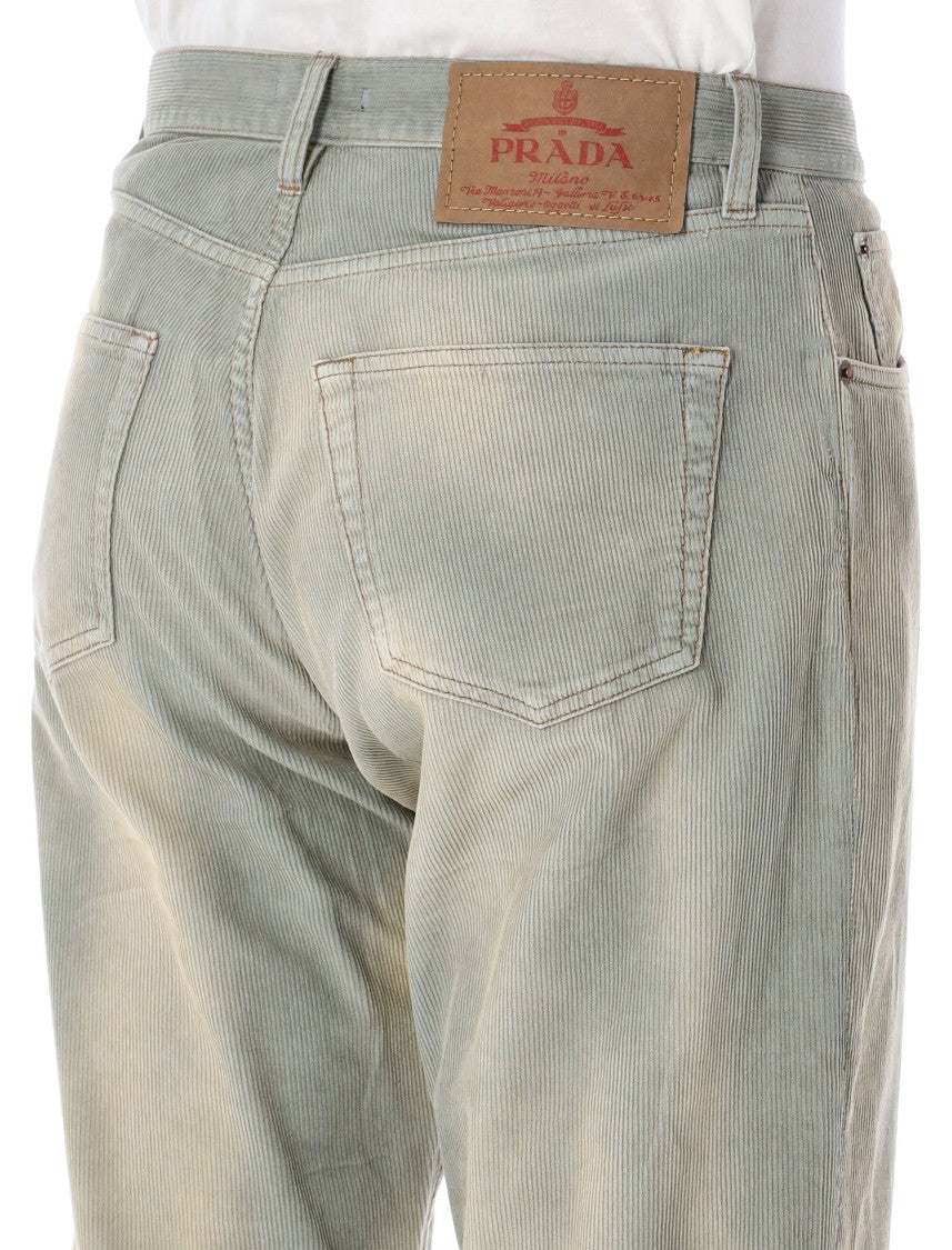 Prada Light Blue Corduroy Jeans With Classic Fit And Five Pocket Design