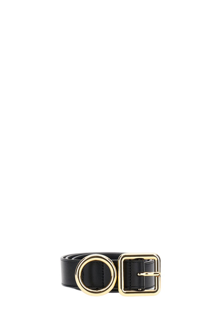 Jacquemus Leather Belt With Geometric Gold Buckle