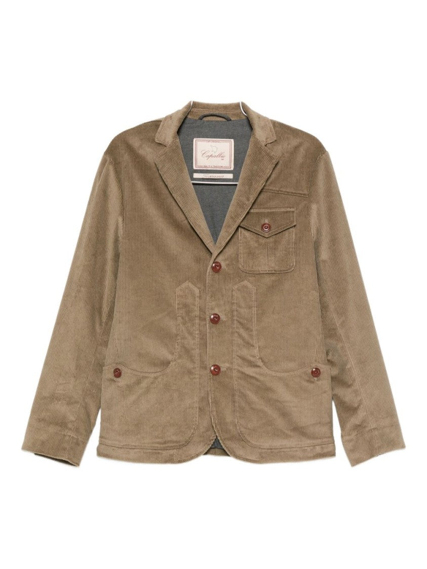 Capalbio Tailored Beige Corduroy Jacket With Notched Lapel